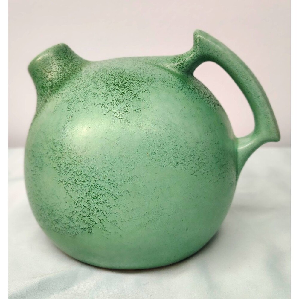 RumRill Green Ceramic Pitcher 1 Qt Model 400 Art Pottery Art Deco Matte